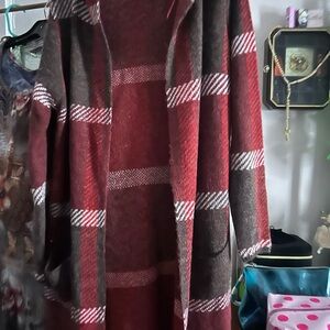 Joseph A Red and Brown Checkered Cardigan